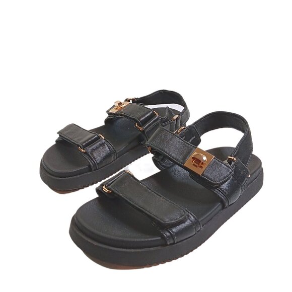 Steve Madden Mona Sandals Womens 5.5 Black Leather Strappy Dad Comfort - Picture 1 of 6